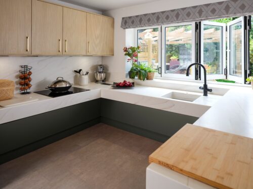 Corian accessible work surface with integrated sink and hob